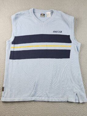 Mecca Sweater Vest‎ Men's Extra Large Light Blue Stripe V-Neck Sleeveless Y2K